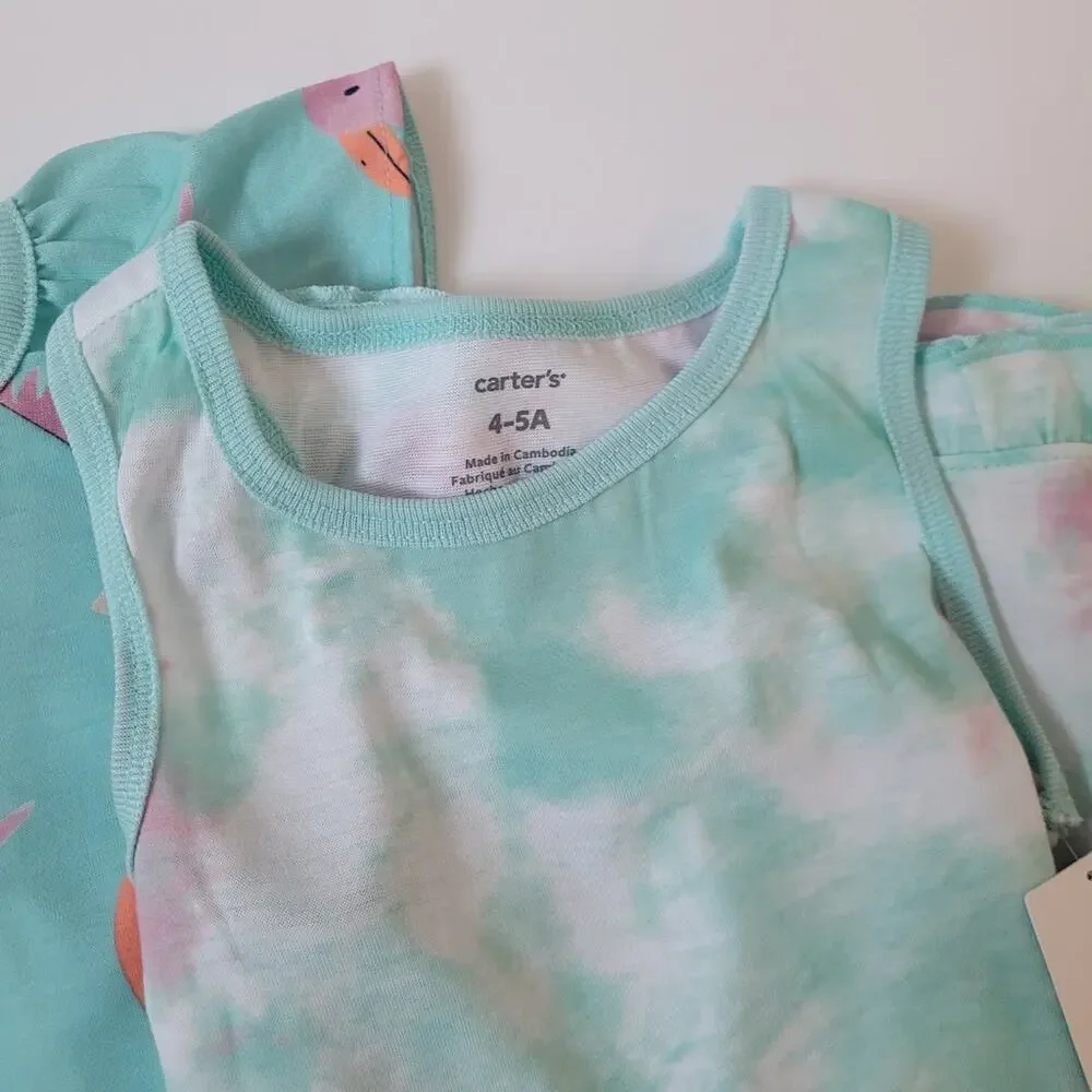 Carter's 2-Piece Bird and Tie Dye Theme Nightgown Pajama Set Size 4/4A NWT